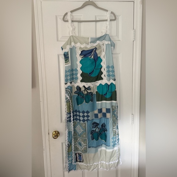 NWT Women's Dalia MacPhee Blue Maxi Sundress Size Large Side Slits - Picture 2 of 12